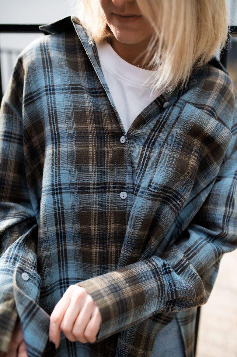 XS, OVERSIZE pogājams krekls, ZILI HAKI FLANELIS