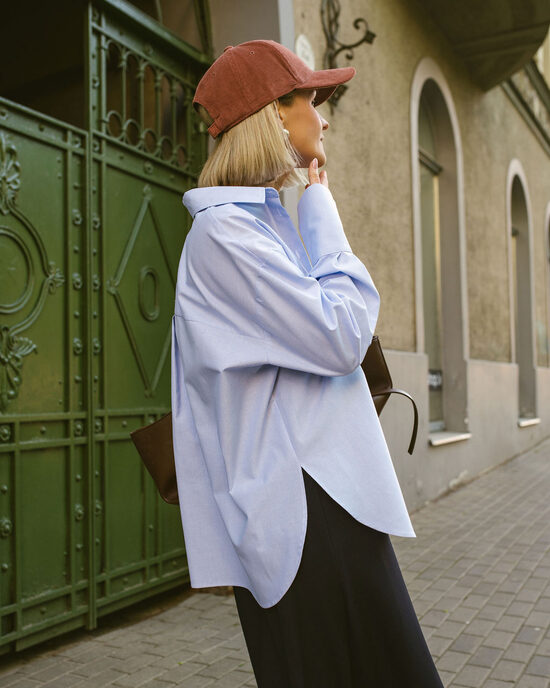 OVERSIZE pogājams krekls, ZILI BALTS