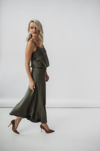 Slip svārki MIDI garuma, OLIVE